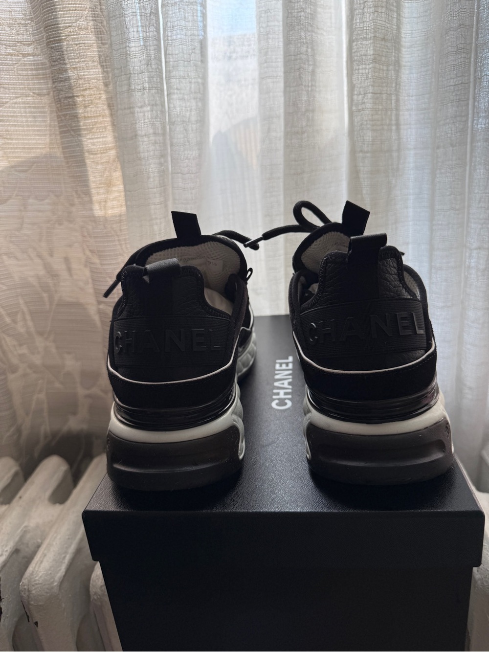 CHANEL Black and White Chunky Lace-Up Sneaker - Picture 4 of 6